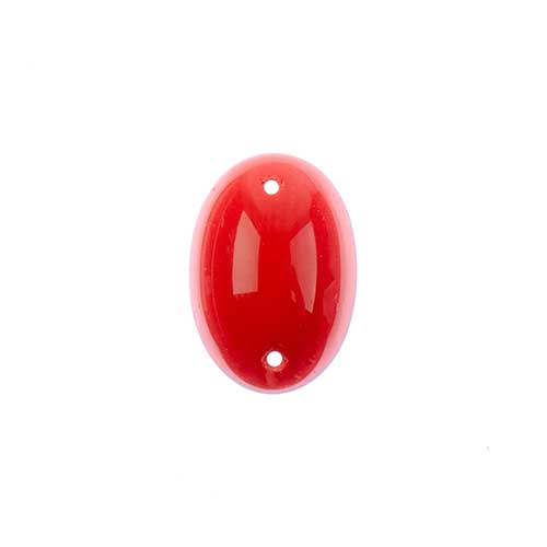 Glass - 13x18mm - 2 Hole Flatback Oval Cabochon - Opaque Red (6pcs)