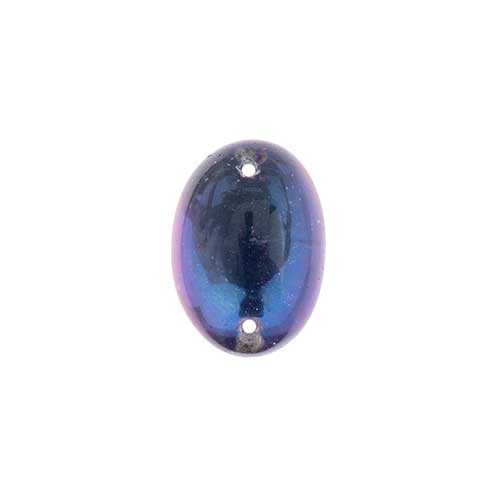 Glass - 13x18mm - 2 Hole Flatback Oval Cabochon - Bermuda Blue (6pcs)