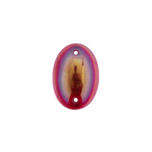 Glass - 13x18mm - 2 Hole Flatback Oval Cabochon - Siam Ruby AB (6pcs)