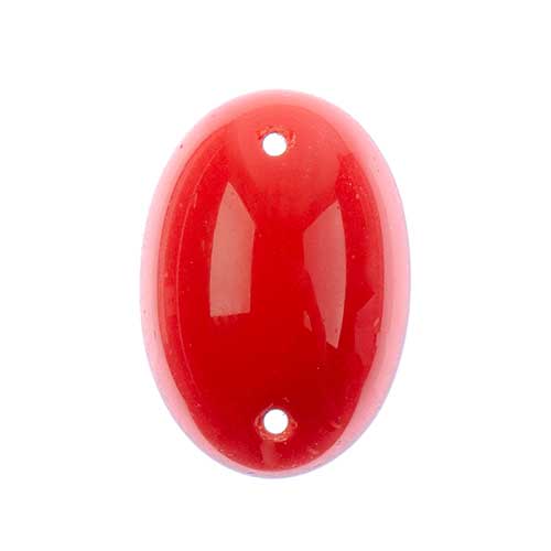 Glass - 18x25mm - 2 Hole Flatback Oval Cabochon - Opaque Red (6pcs)