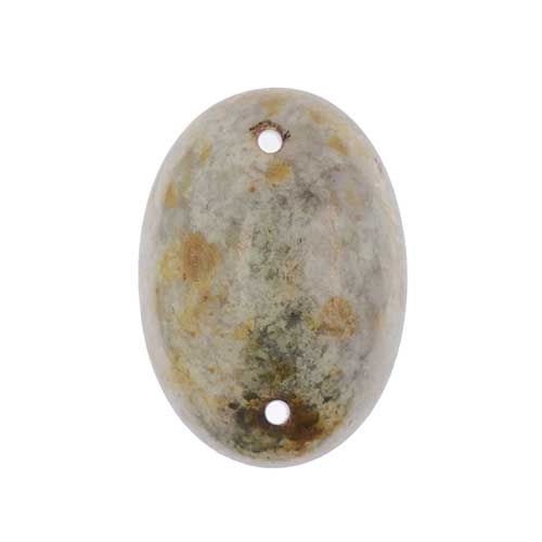 Glass - 18x25mm - 2 Hole Flatback Oval Cabochon - Antique Ivory Lustre (6pcs)