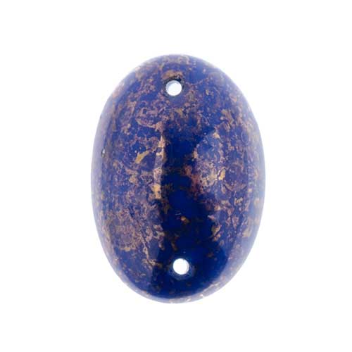 Glass - 18x25mm - 2 Hole Flatback Oval Cabochon - Lapis Marble (6pcs)