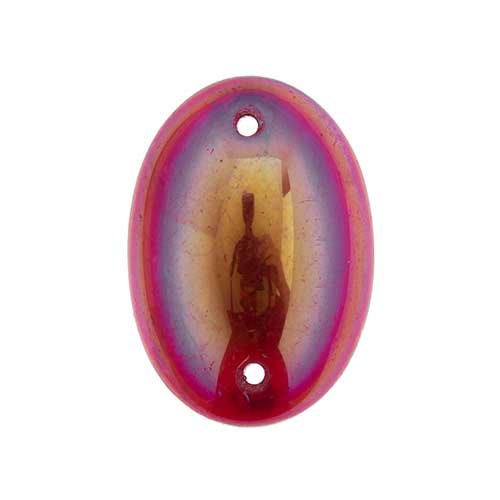 Glass - 18x25mm - 2 Hole Flatback Oval Cabochon - Siam Ruby AB (6pcs)