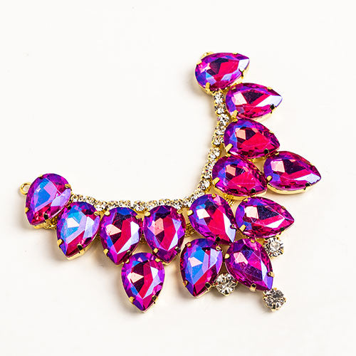 Fashion Embellishment - 9cm Crystal Motifs Drop - Fuchsia AB - Gold