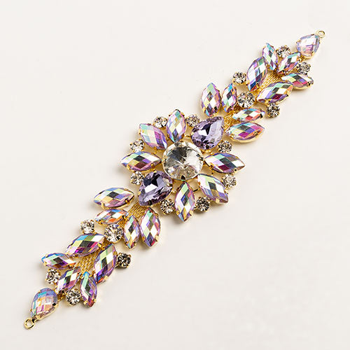 Fashion Embellishment - 18cm Crystal Motifs Floral - Amethyst AB - Gold