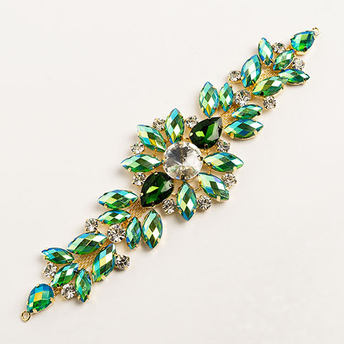 Fashion Embellishment - 18cm Crystal Motifs Floral - Green AB - Gold