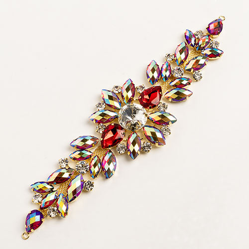 Fashion Embellishment - 18cm Crystal Motifs Floral - Red AB - Gold