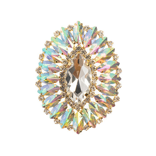 Fashion Embellishment - 6x7cm Crystal Motifs Oval - Crystal AB - Gold