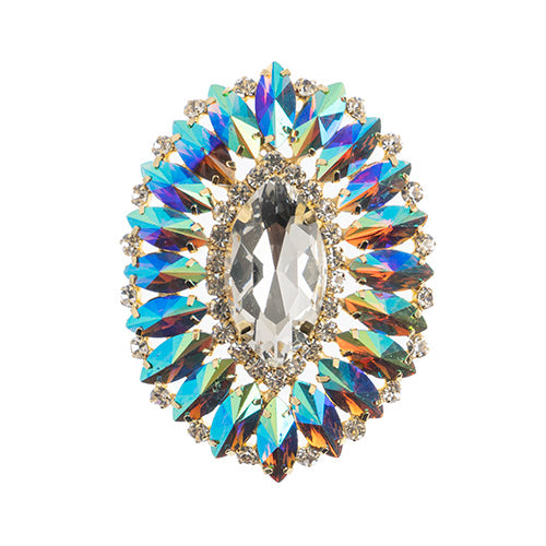 Fashion Embellishment - 6x7cm Crystal Motifs Oval - Topaz AB - Gold