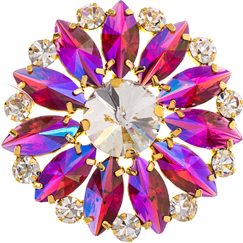 Fashion Embellishment - 4.5cm Crystal Motifs Round - Fuchsia AB - Gold