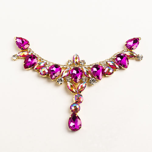 Fashion Embellishment - 17x8.5cm Crystal Motifs T-Shape - Fuchsia AB - Gold
