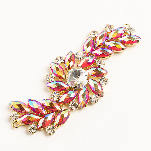 Fashion Embellishment - 10.5x4cm Crystal Motifs Fancy Swirl - Fuchsia AB - Gold
