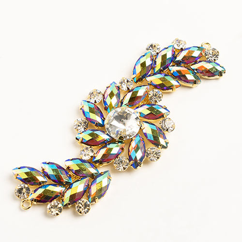 Fashion Embellishment - 10.5x4cm Crystal Motifs Fancy Swirl - Topaz AB - Gold
