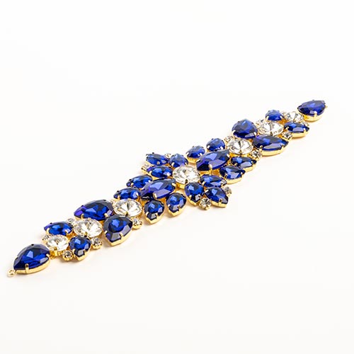 Fashion Embellishment - 28x7.5cm Crystal Motifs Floral - Blue AB - Gold