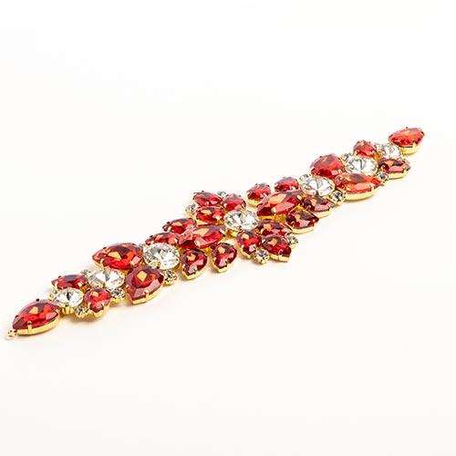 Fashion Embellishment - 28x7.5cm Crystal Motifs Floral - Red AB - Gold