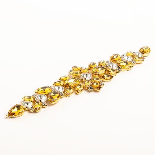 Fashion Embellishment - 28x7.5cm Crystal Motifs Floral - Yellow AB - Gold