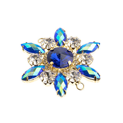 Fashion Embellishment - 48mm Crystal Motif Flower Connector - Blue AB - Gold