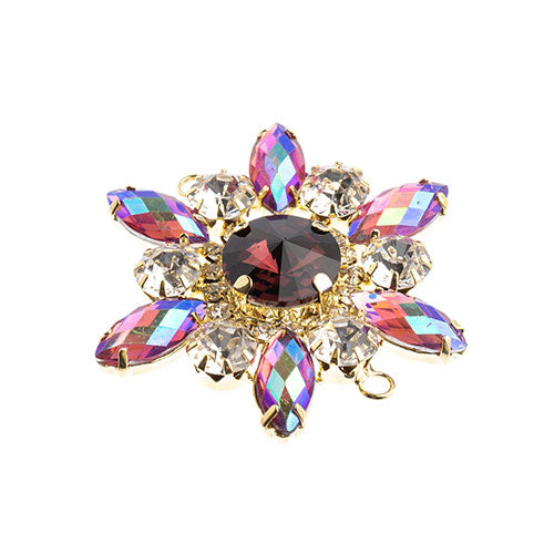 Fashion Embellishment - 48mm Crystal Motif Flower Connector - Purple AB - Gold