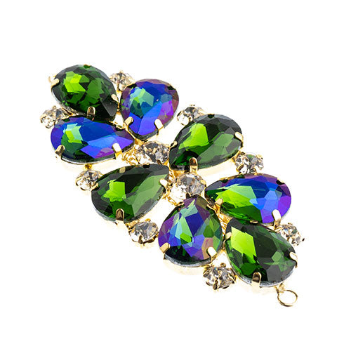 Fashion Embellishment - 75x36mm Crystal Motif Oval Connector - Green AB - Gold