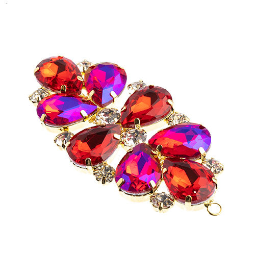 Fashion Embellishment - 75x36mm Crystal Motif Oval Connector - Red AB - Gold