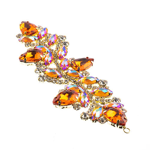 Fashion Embellishment - 142x44mm Crystal Motif Zenial Design - Orange AB - Gold