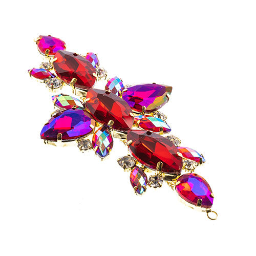 Fashion Embellishment - 129x67mm Crystal Motif Navette Oval - Red AB - Gold