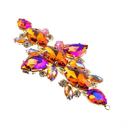 Fashion Embellishment - 129x67mm Crystal Motif Navette Oval - Orange AB - Gold