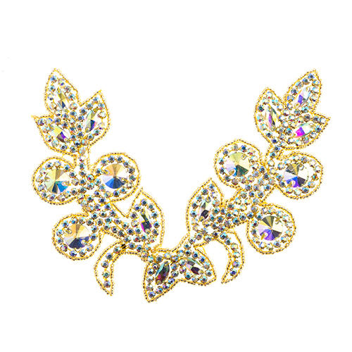 Fashion Embellishment - 18x13cm Crystal Motif Tulip - Crystal AB - Gold