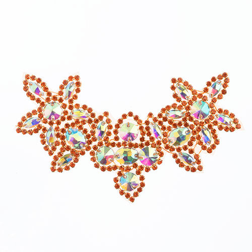 Fashion Embellishment - 10x17cm Crystal Motif Jasmine - Crystal AB/Orange