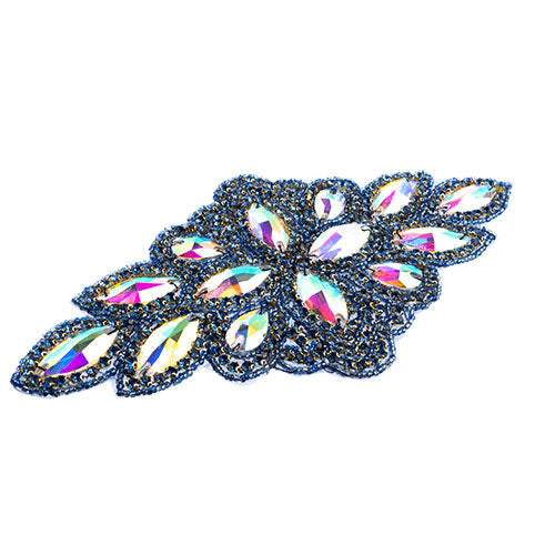 Fashion Embellishment - 115x230mm Crystal Motif Diamond Flower - Crystal AB/Blue