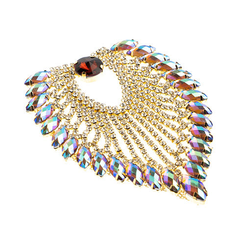 Fashion Embellishment - 11.2x8.5cm Crystal Motif Flare - Topaz AB - Gold