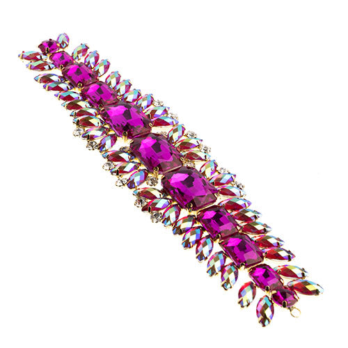 Fashion Embellishment - 20.5x5cm Crystal Motif Thorns - Fuchsia AB - Gold