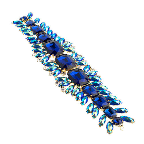 Fashion Embellishment - 20.5x5cm Crystal Motif Thorns - Blue AB - Gold