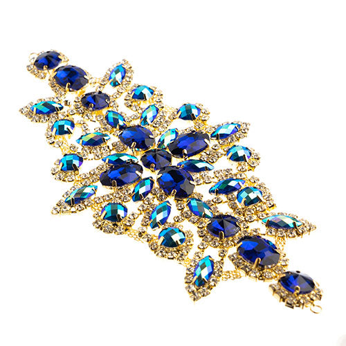 Fashion Embellishment - 19x9cm Crystal Motif Dazzling Daisy - Blue AB - Gold