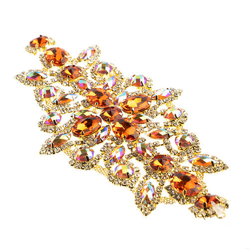 Fashion Embellishment - 19x9cm Crystal Motif Dazzling Daisy - Orange AB - Gold