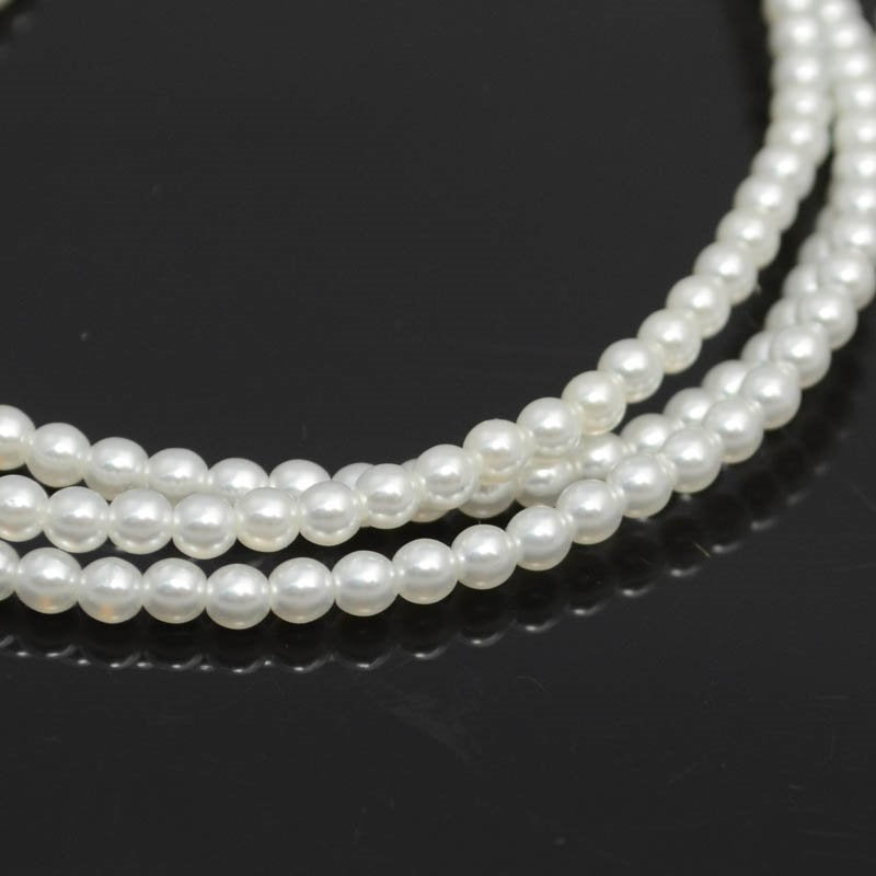 Glass Pearls - 3mm - Round - White (Strand 59)
