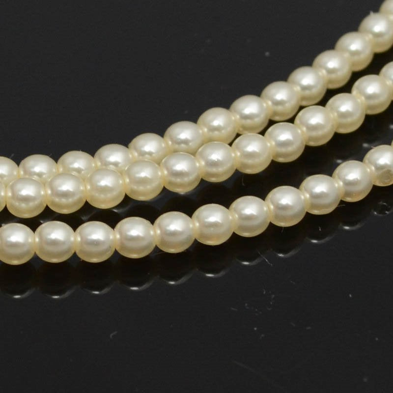 Glass Pearls - 3mm - Round - Cream (Strand 59)