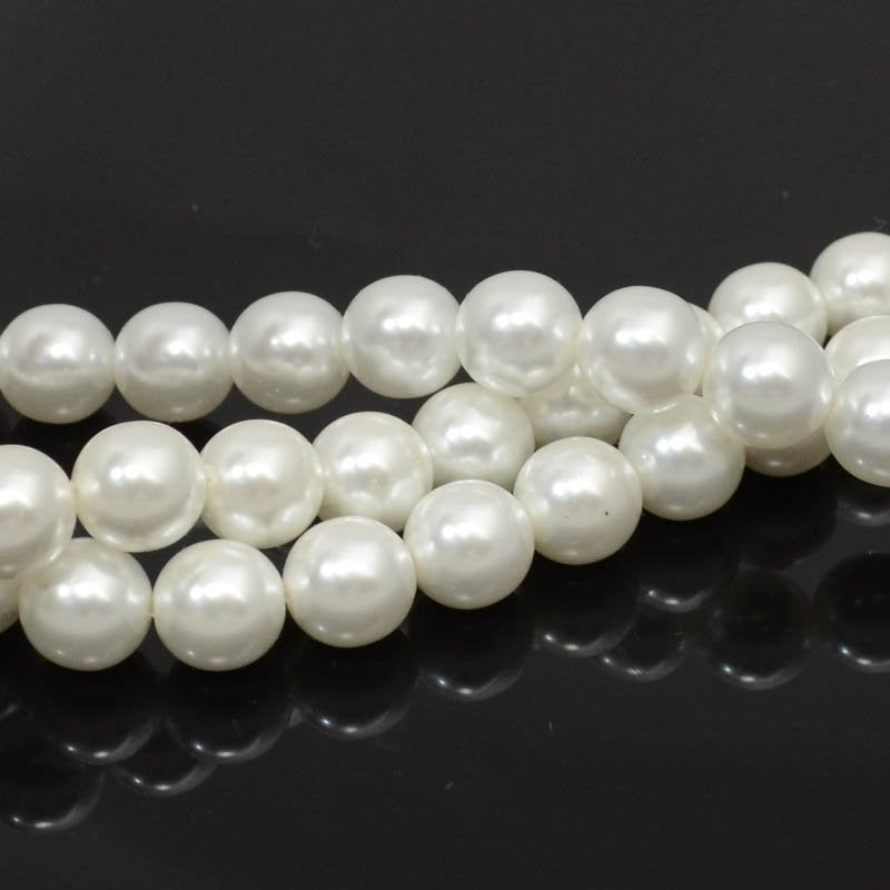 Glass Pearls - 10mm - Round - White (Strand 17)