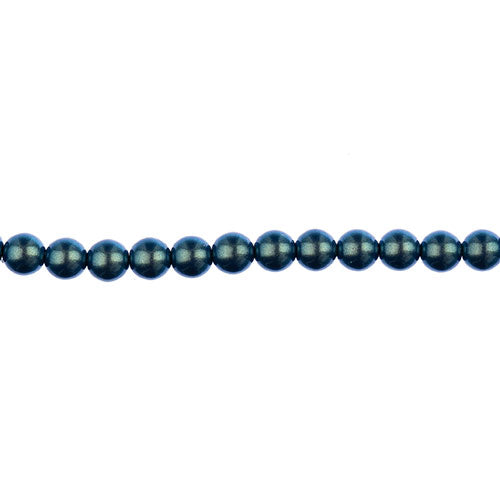 Glass Pearls - 4mm - Round - Iridescent Petrol Blue (Strand 45)