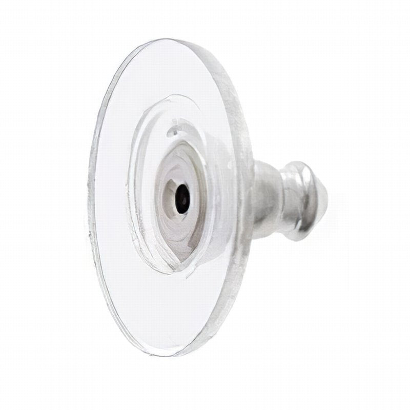 Earring - Clutch with built-in Plastic Disk - Clear - Silvertone (100 pcs)