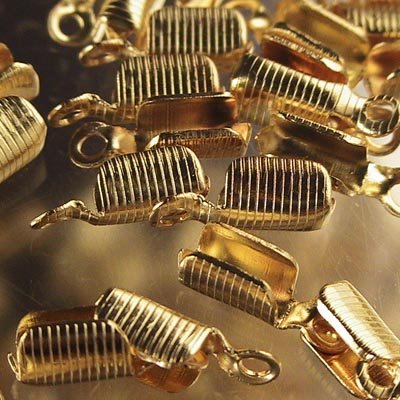 Fold Over Crimp for Leather - 8mm Grooved - Goldtone (100)