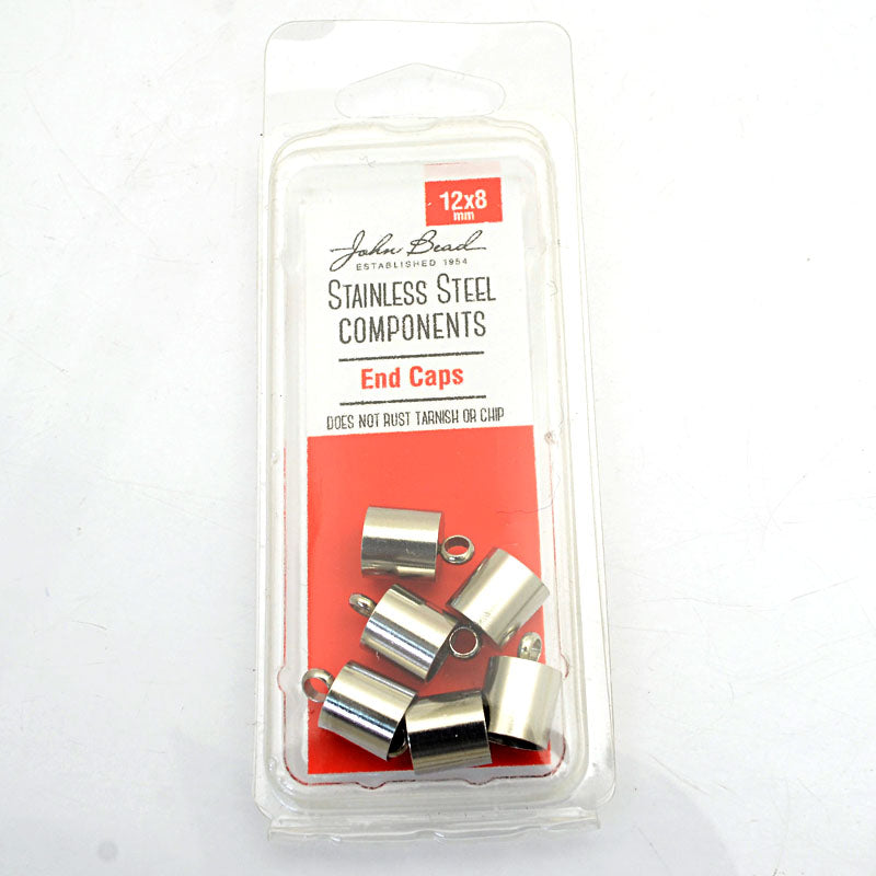 End Cap Shiny with Loop - 12x8mm - Stainless Steel (6)
