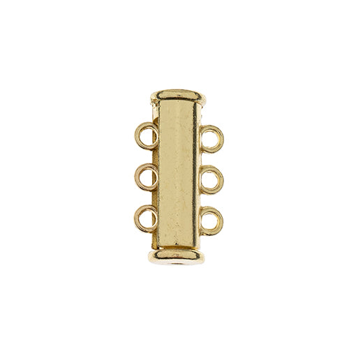 Clasp - 20mm 3-Strand Tube Slide - Gold Plated (Pack 2)