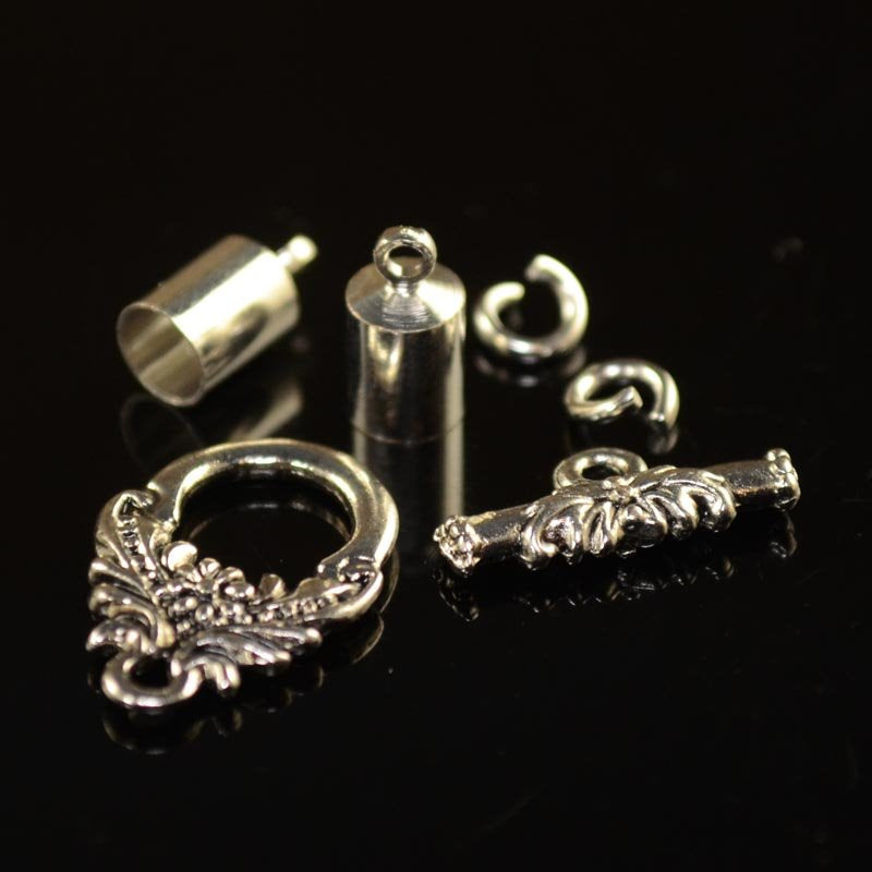 Toggle Clasp with Caps for Kumi/Rope - 4mmID - Silver