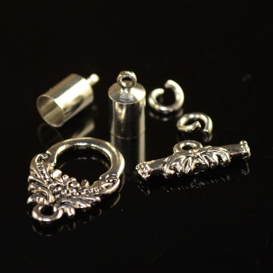 Toggle Clasp with Caps for Kumi/Rope - 4mmID - Silver