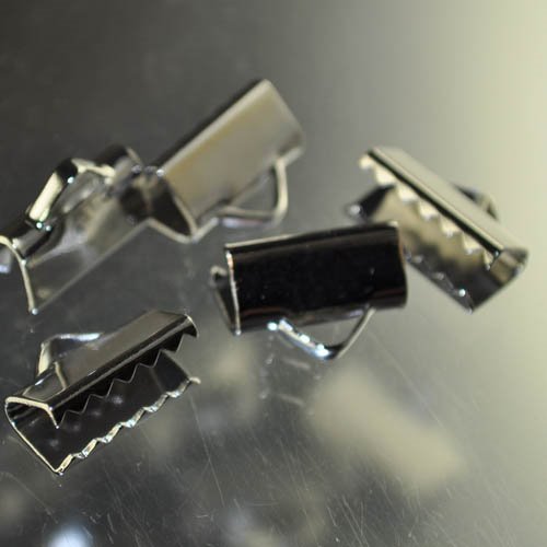 Ribbon End Clamp - 16mm Plain Style - Silvertone (Pair)