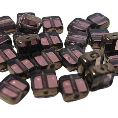 Glass - 6mm - Square Mosaic Tile Beads - Amethyst (5)