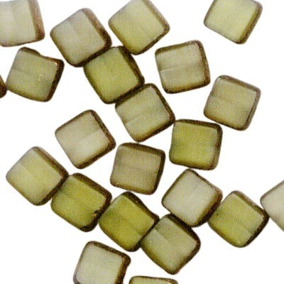Glass - 6mm - Square Mosaic Tile Beads - Yellow Silk (5)