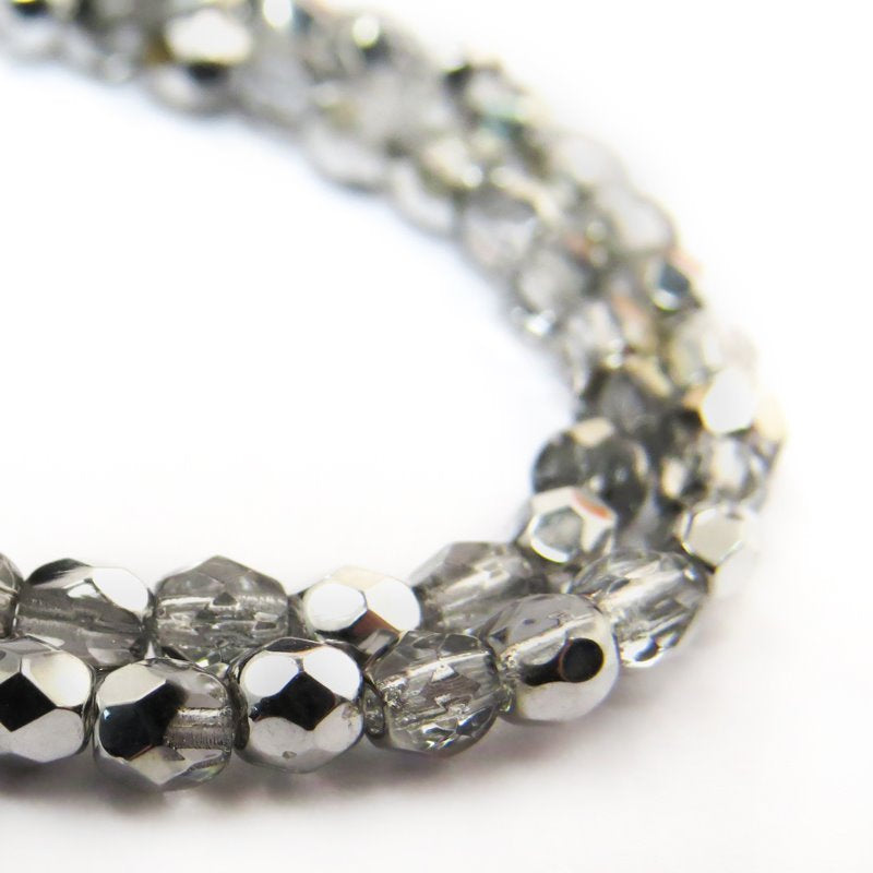 Fire Polish Faceted Round - 3mm - Crystal Labrador (strand)