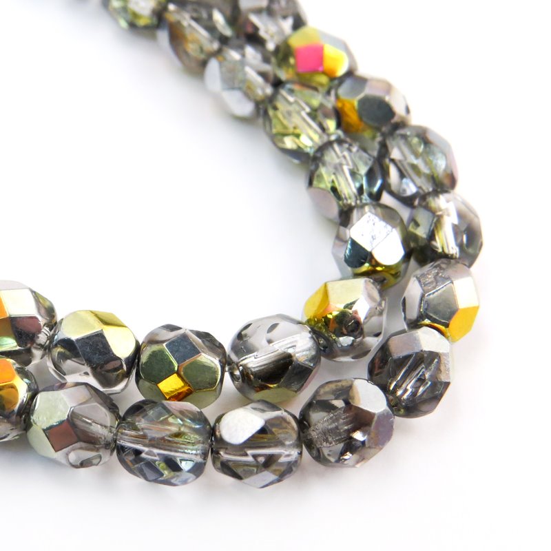 Fire Polish Faceted Round - 6mm - Crystal Marea (strand)